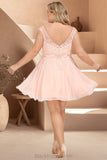 Cassie A-line V-Neck Knee-Length Chiffon Lace Homecoming Dress With Beading BF2P0020565