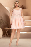 Cassie A-line V-Neck Knee-Length Chiffon Lace Homecoming Dress With Beading BF2P0020565