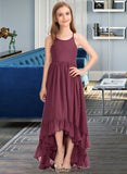 Yesenia A-Line Scoop Neck Asymmetrical Chiffon Junior Bridesmaid Dress With Bow(s) Cascading Ruffles BF2P0013480