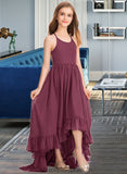 Yesenia A-Line Scoop Neck Asymmetrical Chiffon Junior Bridesmaid Dress With Bow(s) Cascading Ruffles BF2P0013480