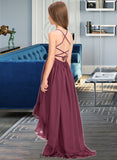 Yesenia A-Line Scoop Neck Asymmetrical Chiffon Junior Bridesmaid Dress With Bow(s) Cascading Ruffles BF2P0013480