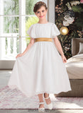 Marlie A-Line Scoop Neck Tea-Length Chiffon Junior Bridesmaid Dress With Ruffle Sash BF2P0013482