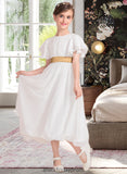 Marlie A-Line Scoop Neck Tea-Length Chiffon Junior Bridesmaid Dress With Ruffle Sash BF2P0013482