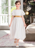 Marlie A-Line Scoop Neck Tea-Length Chiffon Junior Bridesmaid Dress With Ruffle Sash BF2P0013482