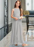 Una A-Line Scoop Neck Floor-Length Chiffon Junior Bridesmaid Dress With Ruffle Bow(s) BF2P0013483