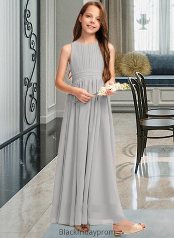 Una A-Line Scoop Neck Floor-Length Chiffon Junior Bridesmaid Dress With Ruffle Bow(s) BF2P0013483