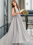 Una A-Line Scoop Neck Floor-Length Chiffon Junior Bridesmaid Dress With Ruffle Bow(s) BF2P0013483