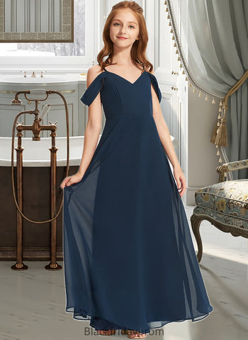 Mckayla A-Line Off-the-Shoulder Floor-Length Chiffon Junior Bridesmaid Dress BF2P0013485