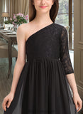 Paityn A-Line One-Shoulder Floor-Length Chiffon Lace Junior Bridesmaid Dress BF2P0013486