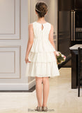 Minnie A-Line Scoop Neck Knee-Length Chiffon Junior Bridesmaid Dress With Bow(s) Cascading Ruffles BF2P0013487