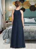 Mareli A-Line Scoop Neck Floor-Length Chiffon Lace Junior Bridesmaid Dress With Ruffle Beading BF2P0013488