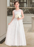 Bryanna A-Line Scoop Neck Floor-Length Lace Junior Bridesmaid Dress With Sash Bow(s) BF2P0013490