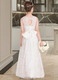 Bryanna A-Line Scoop Neck Floor-Length Lace Junior Bridesmaid Dress With Sash Bow(s) BF2P0013490