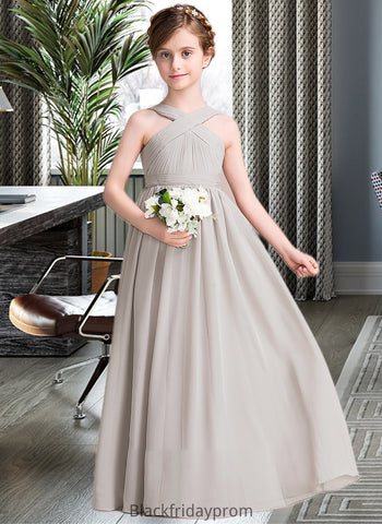 Aliyah A-Line V-neck Floor-Length Chiffon Junior Bridesmaid Dress With Ruffle Bow(s) BF2P0013491