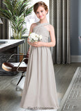 Aliyah A-Line V-neck Floor-Length Chiffon Junior Bridesmaid Dress With Ruffle Bow(s) BF2P0013491