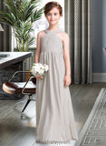 Aliyah A-Line V-neck Floor-Length Chiffon Junior Bridesmaid Dress With Ruffle Bow(s) BF2P0013491