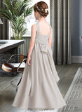 Aliyah A-Line V-neck Floor-Length Chiffon Junior Bridesmaid Dress With Ruffle Bow(s) BF2P0013491