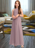 Aileen A-Line Scoop Neck Floor-Length Chiffon Junior Bridesmaid Dress With Cascading Ruffles BF2P0013492