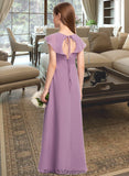 Denise A-Line V-neck Floor-Length Chiffon Junior Bridesmaid Dress With Bow(s) Cascading Ruffles BF2P0013494