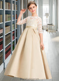 Sam Ball-Gown/Princess Scoop Neck Floor-Length Satin Lace Junior Bridesmaid Dress BF2P0013498