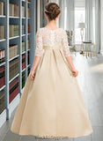 Sam Ball-Gown/Princess Scoop Neck Floor-Length Satin Lace Junior Bridesmaid Dress BF2P0013498