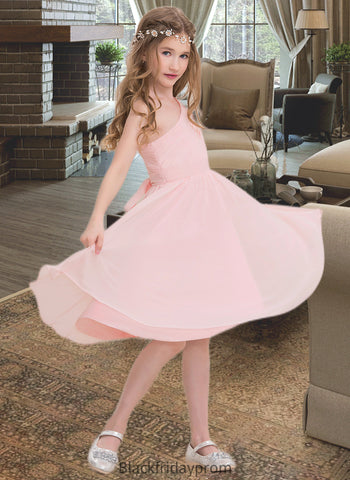 Rose A-Line One-Shoulder Knee-Length Chiffon Junior Bridesmaid Dress With Ruffle BF2P0013499