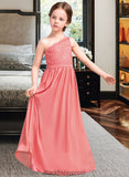 Lisa A-Line One-Shoulder Floor-Length Chiffon Lace Junior Bridesmaid Dress BF2P0013500