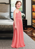 Lisa A-Line One-Shoulder Floor-Length Chiffon Lace Junior Bridesmaid Dress BF2P0013500