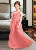 Lisa A-Line One-Shoulder Floor-Length Chiffon Lace Junior Bridesmaid Dress BF2P0013500