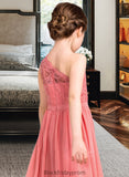 Lisa A-Line One-Shoulder Floor-Length Chiffon Lace Junior Bridesmaid Dress BF2P0013500