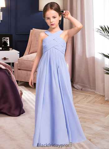 Bethany A-Line V-neck Floor-Length Chiffon Junior Bridesmaid Dress With Ruffle BF2P0013501