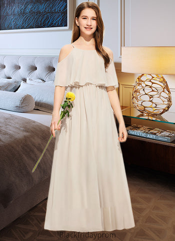 Abril A-Line Scoop Neck Floor-Length Chiffon Junior Bridesmaid Dress BF2P0013503