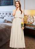 Abril A-Line Scoop Neck Floor-Length Chiffon Junior Bridesmaid Dress BF2P0013503