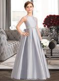 Jaqueline A-Line Scoop Neck Floor-Length Taffeta Junior Bridesmaid Dress With Beading Bow(s) BF2P0013506