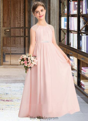 Krista A-Line Scoop Neck Floor-Length Chiffon Junior Bridesmaid Dress With Beading Sequins BF2P0013507