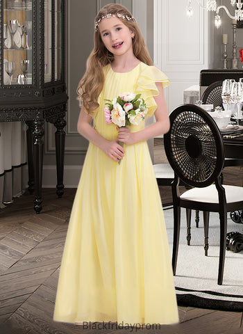 Anika A-LineScoopNeckFloor-LengthChiffonJuniorBridesmaidDressWithRuffleCascadingRuffles#123850 BF2P0013508