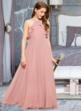 Linda A-Line Square Neckline Floor-Length Chiffon Junior Bridesmaid Dress With Cascading Ruffles BF2P0013509