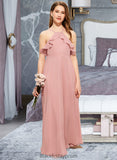 Linda A-Line Square Neckline Floor-Length Chiffon Junior Bridesmaid Dress With Cascading Ruffles BF2P0013509