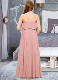 Linda A-Line Square Neckline Floor-Length Chiffon Junior Bridesmaid Dress With Cascading Ruffles BF2P0013509