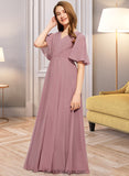 Daisy A-Line V-neck Floor-Length Chiffon Junior Bridesmaid Dress With Ruffle BF2P0013510