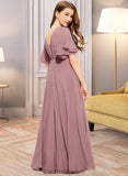 Daisy A-Line V-neck Floor-Length Chiffon Junior Bridesmaid Dress With Ruffle BF2P0013510