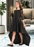 Nicole A-Line Scoop Neck Asymmetrical Satin Lace Junior Bridesmaid Dress With Ruffle BF2P0013511