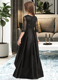 Nicole A-Line Scoop Neck Asymmetrical Satin Lace Junior Bridesmaid Dress With Ruffle BF2P0013511