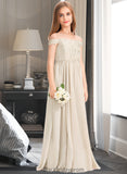 Violet A-Line Off-the-Shoulder Floor-Length Chiffon Lace Junior Bridesmaid Dress BF2P0013514