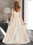 Violet A-Line Off-the-Shoulder Floor-Length Chiffon Lace Junior Bridesmaid Dress BF2P0013514