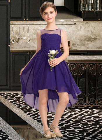 Ruby A-Line Scoop Neck Asymmetrical Chiffon Junior Bridesmaid Dress With Ruffle BF2P0013515