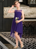 Ruby A-Line Scoop Neck Asymmetrical Chiffon Junior Bridesmaid Dress With Ruffle BF2P0013515