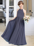 Autumn A-Line Scoop Neck Floor-Length Chiffon Junior Bridesmaid Dress With Ruffle BF2P0013516