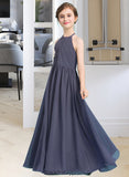 Autumn A-Line Scoop Neck Floor-Length Chiffon Junior Bridesmaid Dress With Ruffle BF2P0013516