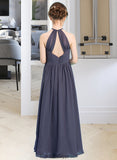 Autumn A-Line Scoop Neck Floor-Length Chiffon Junior Bridesmaid Dress With Ruffle BF2P0013516